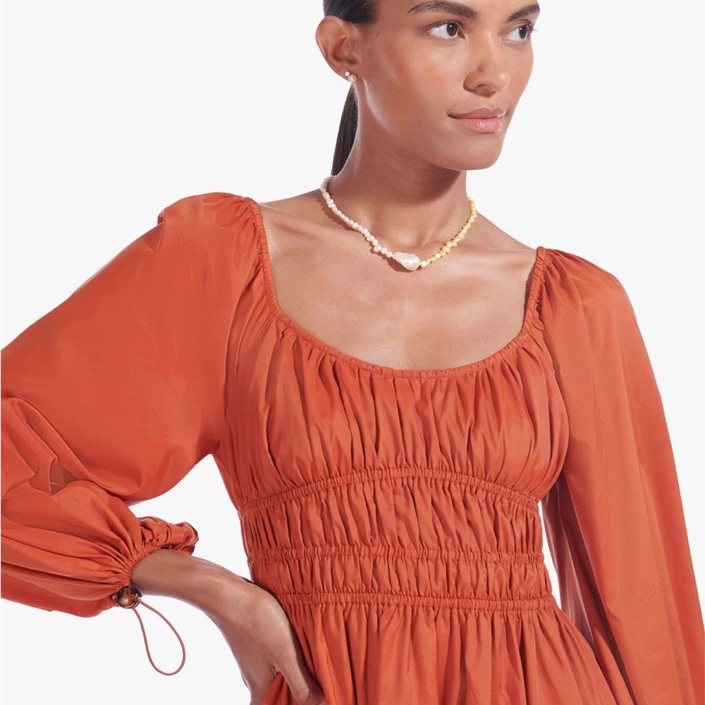 STAUD Vibrant Orange Gathered Dress